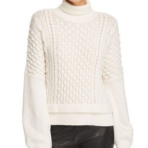 FRAME Popcorn Stitch Wool Blend Sweater Turtleneck White